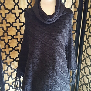 💜 BLACK CABLE‎ TURTLENECK PONCHO One Size